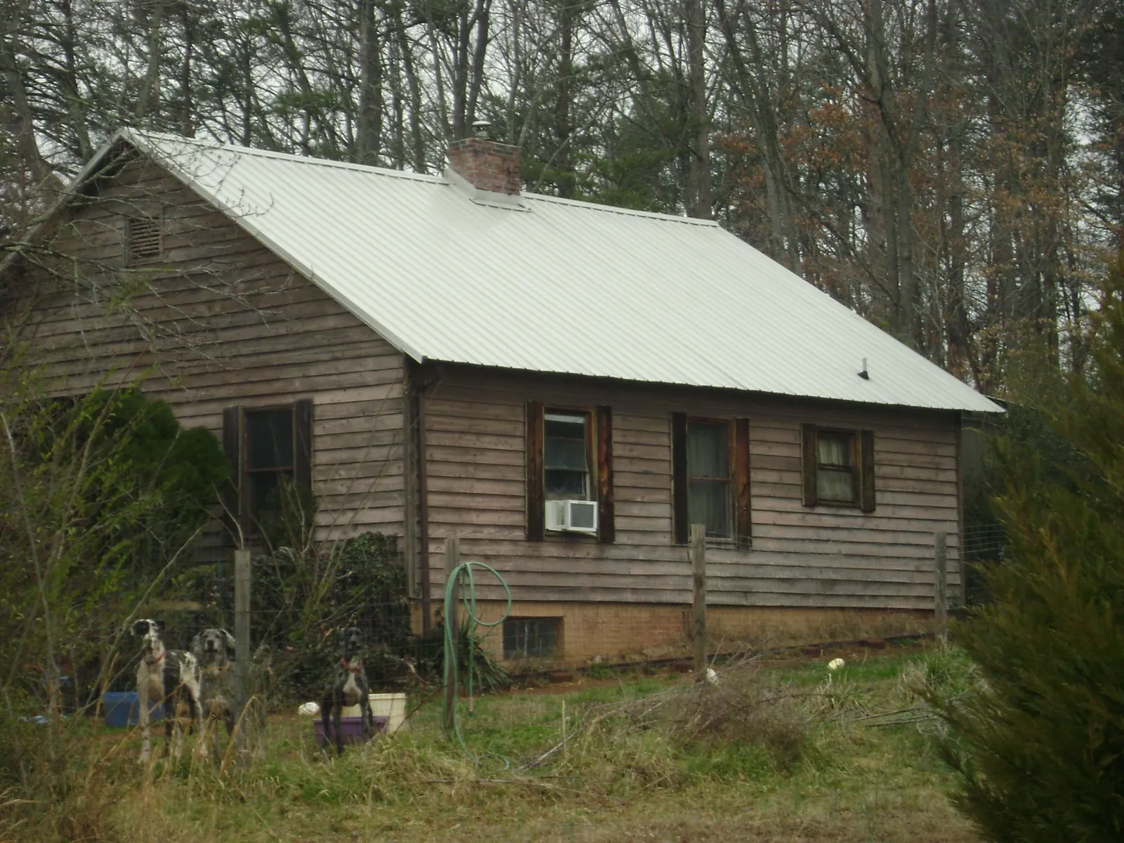 White metal roof on an old wood sided farmhouse, from a Asphalt Shingle Roof Repair job in Midvale